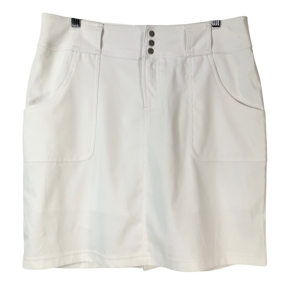 Jofit White Solid Athletic Skort 8 Triple Button Zip Fly Built-in Shorts Pockets